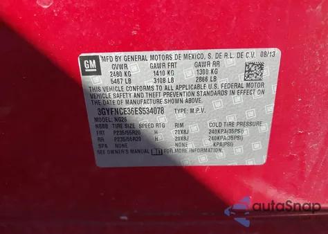 2014 Cadillac Srx Performance Collection from USA, damaged, VIN 3GYFNCE36ES534078